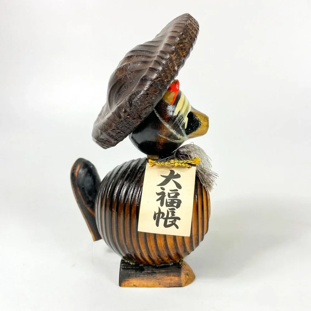Vintage Japanese Wooden Kokeshi Doll Tanuki Raccoon Dog Figurine